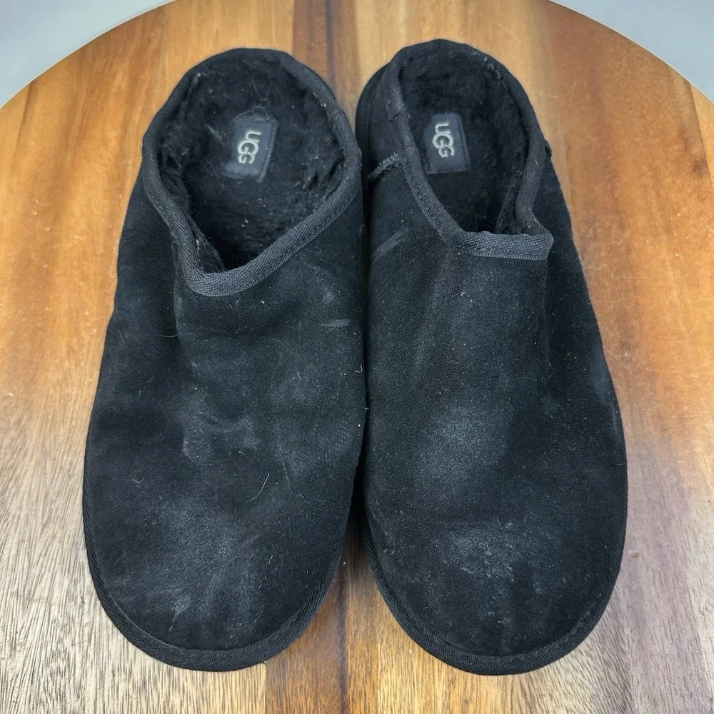 Big Kids Boys UGG Classic Slip On Black Suede Comfort Slippers Shoes Size 6 Y